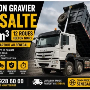Camion Gravier Basalte 16m³ 12 roue (Béton Noir) Sénégal : Prix & livraison