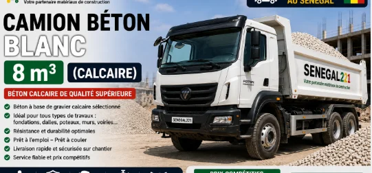 Camion Béton Blanc 8m³ (Calcaire) Sénégal : Prix & Livraison