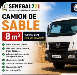 Camion de Sable 8m³ (Dune / Mer) Sénégal : Prix & Livraison